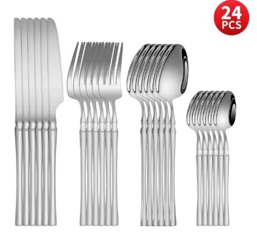 רק 15.7$/48 ש״ח לסט סכו״ם 24 חלקים מפלדת אל חלד בעיצוב יוקרתי עם 6 סכינים, 6 מזלגות, 6 כפות ו-6 כפיות לשולחן מרשים ואלגנטי!!