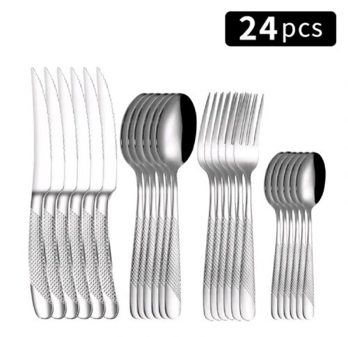 רק 15.2$/49 ש״ח לסט סכו״ם יוקרתי מפלדת אל-חלד הכולל 24 חלקים – כולל מזלגות, סכינים, כפות וכפיות בעיצוב מרשים ועמידות גבוהה!!