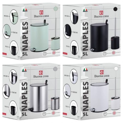 דיל מקומי: קבלו סט שירותים הכולל פח אשפה 5 ליטר + מברשת אסלה Buona Casa Naples במבצע סט שני ב-50% הנחה! כלומר זוג סטים רק ב-₪148!!