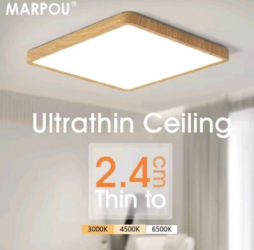 רק 20.9$/67 ש״ח לגוף תאורת תקרה דק במיוחד בעיצוב עץ מודרני – בעובי 2.4 ס״מ, עם אור LED חזק ובחירה בין גוונים חמים, טבעיים או קרים!!