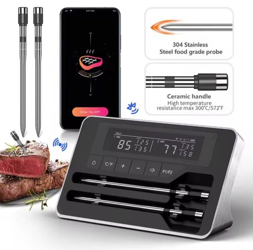 רק 39.7$/123 ש״ח לסט של 2 מדחומי בשר אלחוטיים חכמים עם Bluetooth, שיפוד דק במיוחד 5 מ״מ ותצוגת LCD גדולה לצלייה מדויקת בלי ניחושים!!