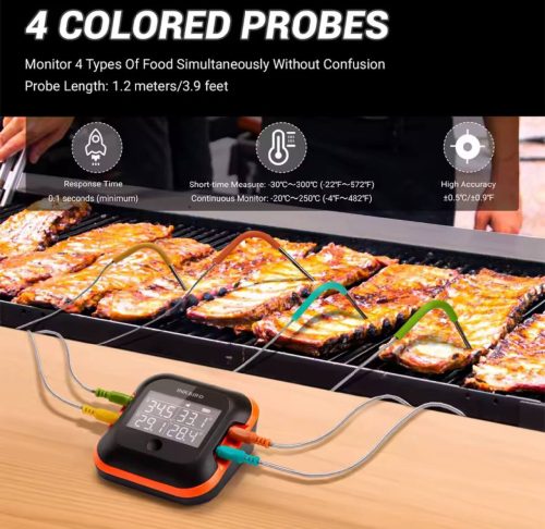 רק 37.5$/116 ש״ח למדחום הגריל המקצועי INKBIRD IBT-24S – עם 4 חיישנים צבעוניים, אפליקציה חכמה, טווח אלחוטי רחב ותצוגת LCD גדולה!!