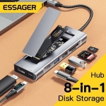 רק 19$/70 ש״ח עם הקופון 03BFAE לדונגל Essager USB-C 8-in-1 כולל מארז משולב לכונן SSD, תומך 4K 100W PD!!