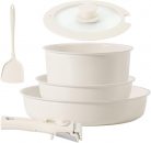 רק 34.9$/113 ש״ח מחיר סופי כולל הכל עד דלת הבית לסט סירים ומחבתות קרמיים 6 חלקים עם ידיות מתפרקות בעיצוב מודרני, נון-סטיק וידידותי לאינדוקציה!!