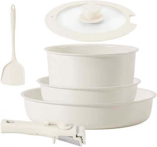 רק 34.9$/113 ש״ח מחיר סופי כולל הכל עד דלת הבית לסט סירים ומחבתות קרמיים 6 חלקים עם ידיות מתפרקות בעיצוב מודרני, נון-סטיק וידידותי לאינדוקציה!!