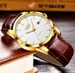 רק 5.7$/17 ש״ח לשעון יד לגברים LIGE בעיצוב קלאסי יוקרתי עם רצועת עור חומה מנגנון קוורץ מדויק ותצוגת תאריך ליום יום ולאירועים!!