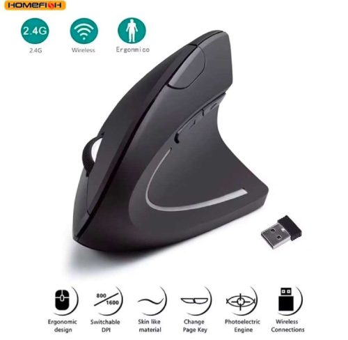 רק 5$/15 ש״ח לעכבר אנכי אלחוטי ארגונומי HOMEFISH עם חיבור 2.4GHz, שישה כפתורים ושלושה מצבי DPI לעבודה נוחה יותר מול מחשב!!