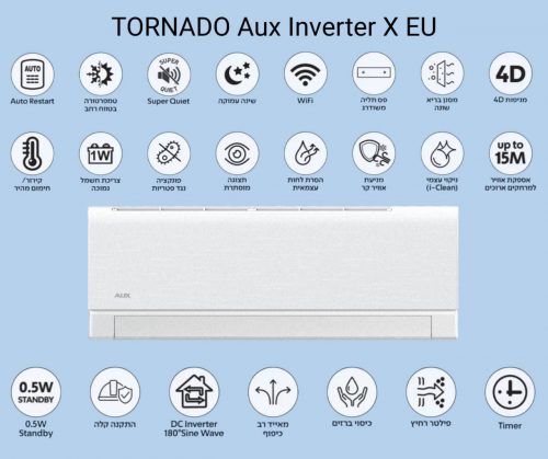 דיל מקומי: אין מחירים כאלה! מזגן עילי Tornado Aux Inverter X EU 12 9,550BTU עכשיו רק ב-₪949 עד הבית במקום ₪1,099!!