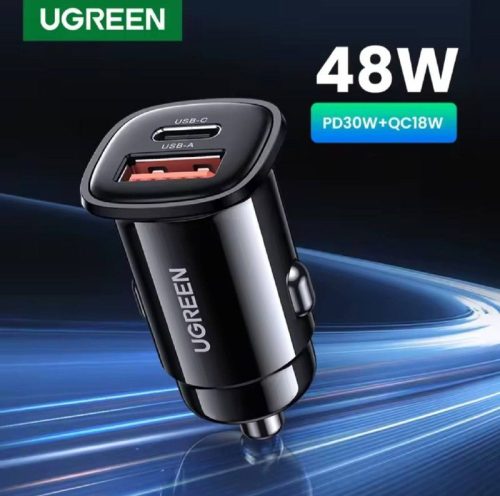 רק 5.4$/18 ש״ח למטען מהיר במיוחד לרכב מבית UGREEN עם חיבור Type-C בהספק 30W + חיבור USB-A 18W – טעינה מהירה לשני מכשירים במקביל!!