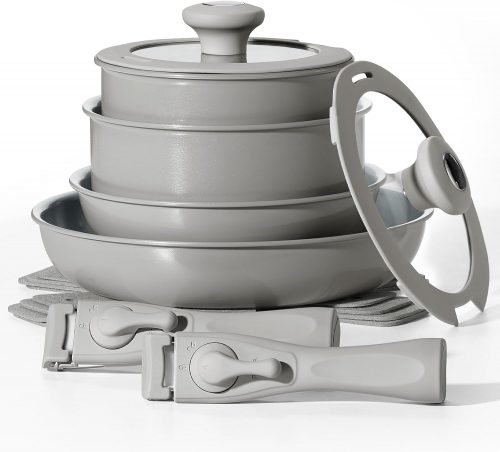 רק 59.9$\222 ש"ח מחיר סופי כולל הכל עד דלת הבית לסט סירים ומחבתות 14 חלקים עם ידית מתפרקת לחיסכון במקום אחסון!!