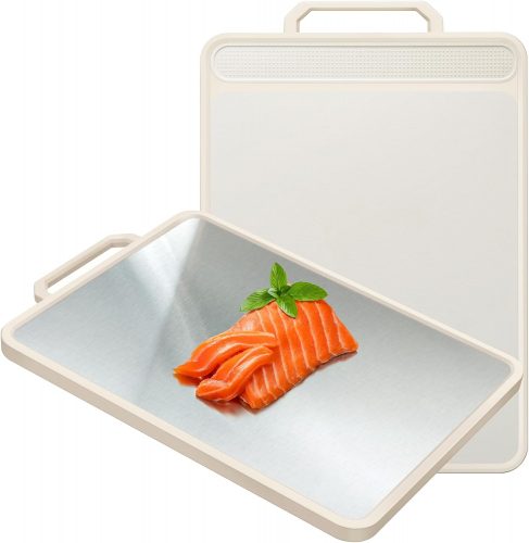 רק 57 ש"ח (משלוח חינם בהגעה לסכום כולל של 49$ ומעלה) לקרש חיתוך גדול דו צדדי, צד אחד מפלדת אל חלד וצד שני מפלסטיק!!