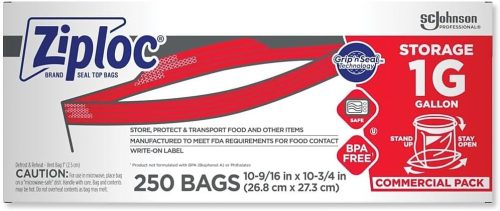 רק 44.4$/137 ש״ח (משלוח חינם בהגעה לסכום כולל של 49$ ומעלה) לחבילת ענק של 250 שקיות אחסון Ziploc גלון עם סגירה כפולה Grip 'n Seal לשמירה מושלמת על טריות וסדר במטבח!!