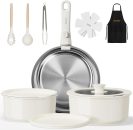 רק 50.9$/157 ש״ח מחיר סופי כולל הכל עד דלת הבית לסט בישול נירוסטה 14 חלקים EvoFar עם ידית נשלפת, TRI-PLY ופיזור חום מושלם לכל כיריים!!