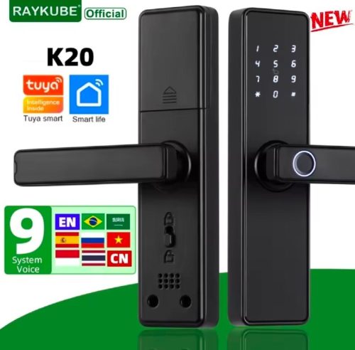 רק 44.7$/138 ש״ח למנעול דלת חכם RAYKUBE K20 עם טביעת אצבע, קודן, כרטיס IC ושליטה מלאה באפליקציית Tuya לניהול כניסה מאובטח לבית!!