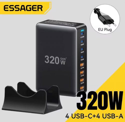 רק 25.5$/86 ש"ח למטען השולחני החזק Essager 320W GaN עם 8 פורטים וטעינה מהירה עד 100W!!