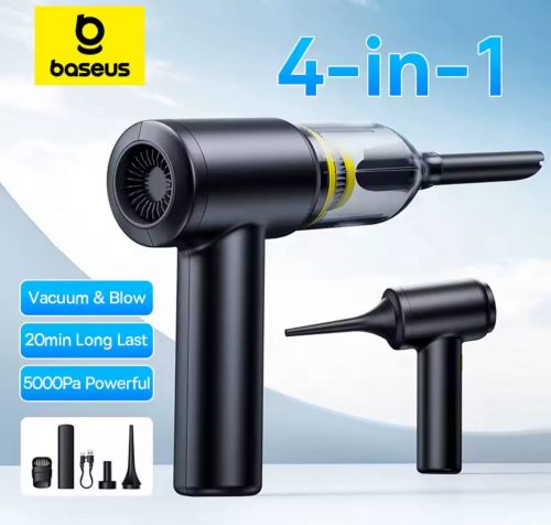 רק 21.5$/71 ש״ח לשואב אבק אלחוטי חזק ומצויד מבית Baseus – גם שואב, גם מפוח אוויר וגם מנפח קומפקטי אחד לרכב, לבית ולמשרד!!
