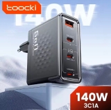 רק 29.2$/96 ש״ח למטען GaN מהיר ל-Toocki 140W עם 3 יציאות Type‑C ויציאת USB‑A, כולל כבל 240W, טעינה מהירה לכל מכשיר ועוצמה גבוהה למחשבים, טאבלטים וסמארטפונים!!