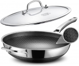 רק 56.9$/184 ש״ח מחיר סופי כולל הכל עד דלת הבית לווק נירוסטה 13 אינץ' של SNOWCLAD – נון-סטיק אמיתי, בטוח לשימוש במדיח, תנור ואינדוקציה!!