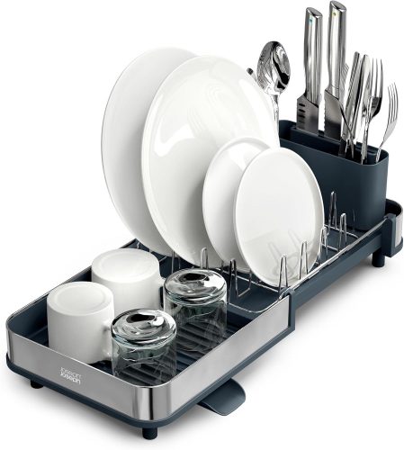 רק 54.9$/179 ש״ח מחיר סופי כולל הכל עד דלת הבית למתקן ייבוש כלים קומפקטי Joseph Joseph Extend Slim עם מגש מתרחב, זרבובית ניקוז חכמה ומיכל סכו״ם נשלף שמייעל כל מטבח!!