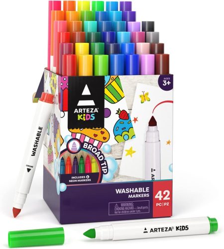 רק 19.2$/59 ש״ח (משלוח חינם בהגעה לסכום כולל של 49$ ומעלה) למארז 42 טושים רחבים ARTEZA לילדים עם 36 רחיצים ו-6 ניאון זוהרים ליצירה צבעונית בלי דאגות!!