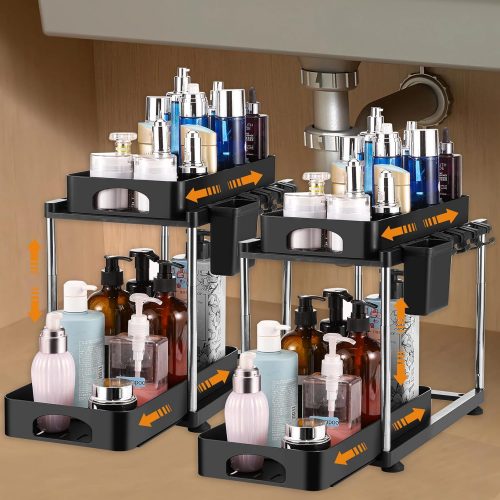 רק 13.9$\53 ש"ח (משלוח חינם בהגעה לסכום כולל של 49$ ומעלה) לזוג ארגוניות מתחת לכיור \ לחדרי אמבטיה עם מגירות נשלפות וווי תלייה, גובה ניתן להתאמה!!