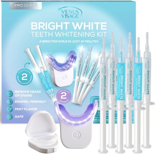 רק 25.9$/80 ש״ח (משלוח חינם בהגעה לסכום כולל של 49$ ומעלה) לערכת הלבנת שיניים Venus Visage עם LED, 4 מזרקי ג׳ל 35% ו 2 ג׳ל מחזק אמייל לחיוך לבן ובטוח!!