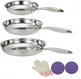 רק 39$/122 ש״ח (משלוח חינם בהגעה לסכום כולל של 49$ ומעלה) לסט 3 מחבתות נירוסטה מקצועיות בגודל 8, 10 ו־12 אינץ' – לתוצאות מושלמות על כיריים, אינדוקציה או בתנור!!