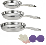 רק 39$/122 ש״ח (משלוח חינם בהגעה לסכום כולל של 49$ ומעלה) לסט 3 מחבתות נירוסטה מקצועיות בגודל 8, 10 ו־12 אינץ' – לתוצאות מושלמות על כיריים, אינדוקציה או בתנור!!