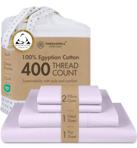 רק 49.5$/162 ש״ח מחיר סופי כולל הכל עד דלת הבית לסט מצעים מלא 100% כותנה מצרית אמיתית Threadmill בגוון לילך עם סאטן נעים, אוורור מעולה וכיסים עמוקים!!