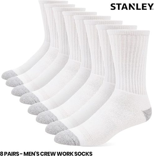 רק 11.1$/35 ש״ח (משלוח חינם בהגעה לסכום כולל של 49$ ומעלה) לסט של 8 זוגות גרבי עבודה לגברים מבית STANLEY – עבים, נוחים, יציבים ומושלמים לעבודה קשה!!