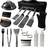 רק 24.9$/77 ש״ח (משלוח חינם בהגעה לסכום כולל של 49$ ומעלה) לסט אביזרי גריל SEARWARE מנירוסטה עם כפפת חום, משקולת ברזל יצוק ותיק אחסון נוח!!