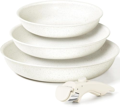 רק 24.9$/81 ש״ח (משלוח חינם בהגעה לסכום כולל של 49$ ומעלה) לסט 3 מחבתות Non-Stick מבית MICHELANGELO עם ידית נשלפת, ציפוי גרניט לבן ובריאות בצלחת – גם לאינדוקציה!!