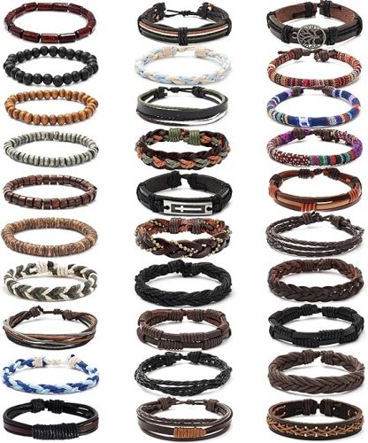 רק 15.9$/51 ש״ח (משלוח חינם בהגעה לסכום כולל של 49$ ומעלה) לסט של 30 צמידים אתניים בעבודת יד מעור קלוע, עץ וקנבוס – מתאים לגברים ולנשים בכל סגנון!!