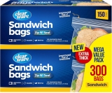 רק 14.9$/48 ש״ח (משלוח חינם בהגעה לסכום כולל של 49$ ומעלה) לזוג קופסאות של 300 שקיות סנדוויץ׳ איכותיות עם סגירת רוכסן לשימור טריות!!