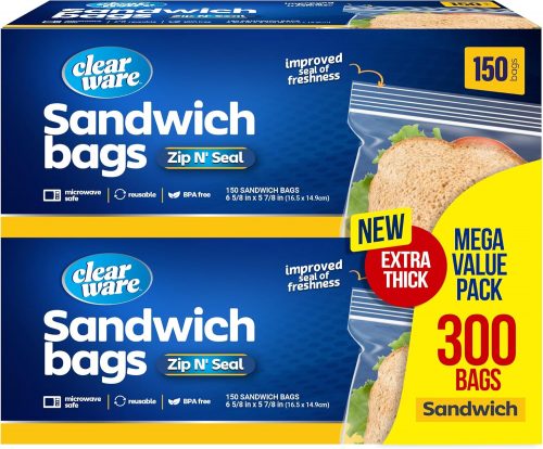 רק 14.9$/48 ש״ח (משלוח חינם בהגעה לסכום כולל של 49$ ומעלה) לזוג קופסאות של 300 שקיות סנדוויץ׳ איכותיות עם סגירת רוכסן לשימור טריות!!