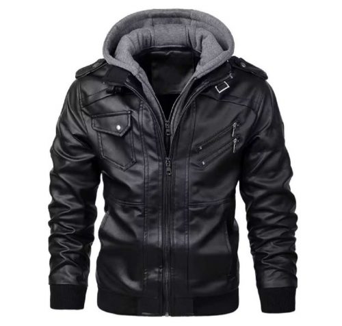 רק 21.4$/70 ש״ח לג׳קט עור לגברים עם קפוצ׳ון פנימי מבית KB – עיצוב אופנתי ונוחות מושלמת לחורף!!