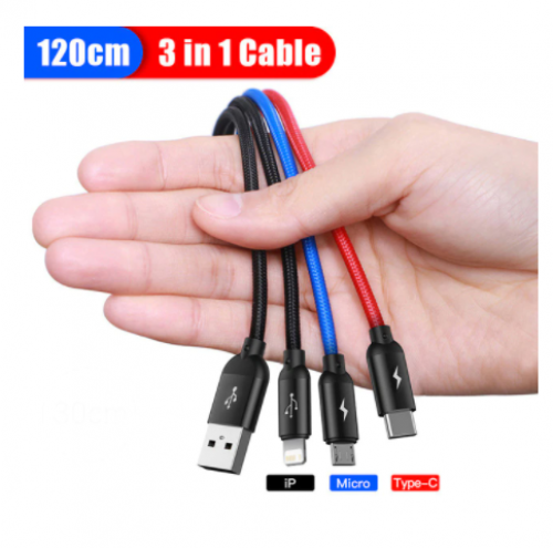 לחטוף!! רק 3.4$\12 ש"ח לכבל טעינה 3 ב 1 מהיר מהיר ואיכותי מבית באסאוס Baseus 3 in 1 USB Cable Type C!!