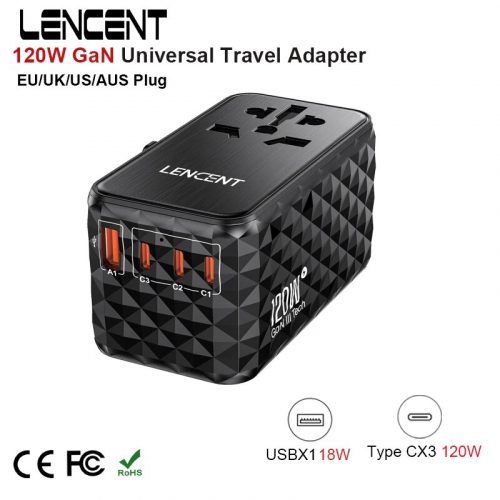 רק 28.9$\106 ש״ח למתאם נסיעות מבית LENCENT 120W GaN כולל יציאות TypeC ו-USB!!