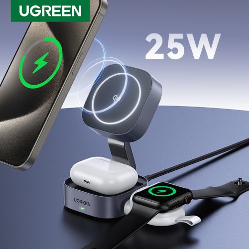 רק 21.3$\79 ש״ח עם הקופון AECD03 למטען אלחוטי מגנטי UGREEN 25W 2-in-1 – טעינה מהירה ונוחה למכשירי אייפון ואוזניות!!
