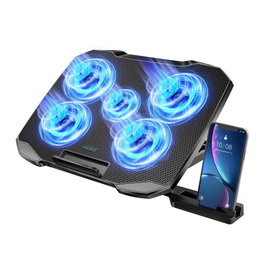 רק 13.5$/45 ש״ח למשטח קירור למחשב נייד עם 5 מאווררים שקטים, תאורת LED כחולה, חיבור כפול ל-USB, עיצוב ארגונומי עם זוויות מתכווננות והתאמה מלאה למחשבים בגודל 12 עד 17 אינץ'!!