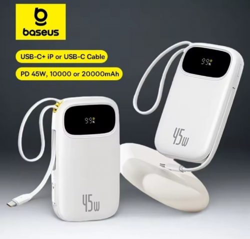 רק 17.1$/55 ש״ח למטען נייד חכם Baseus עם טעינה מהירה 45W, תצוגת אחוזים, שני כבלים מובנים ובחירה בין חיבורי Type-C או Lightning!!