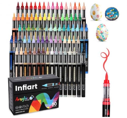 רק 29.6$/97 ש"ח (משלוח חינם בהגעה לסכום כולל של 49$ ומעלה) לסט טושי האקריליק הצבעוניים מבית Infiart – 80 צבעים מרהיבים עם קצה מברשת רך ודיוק מקצועי לאמנות, DIY ויצירה!!