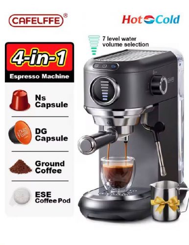 רק 109.9$/358 ש״ח למכונת הקפה המשולבת של Cafelffe – תומכת בכל סוגי הקפה כולל קפסולות, פודים וטחון, עם מקציף חלב!!