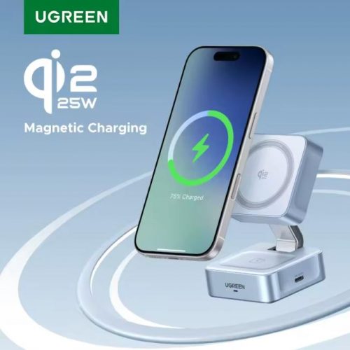 רק 32.2$/105 ש״ח למעמד טעינה אלחוטי מגנטי UGREEN Qi2.2 – טעינה מהירה לשני מכשירים, עיצוב מתקפל ותמיכה מלאה באייפון 17/16 ואיירפודס!!