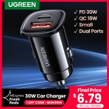 מחיר מתנה!! רק 5$\18 ש"ח למטען הכפול המהיר לרכב UGREEN USB Car Charger 30W!!