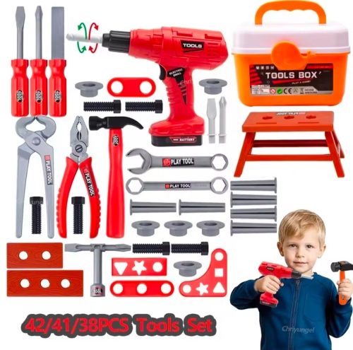 רק 10.3$/31 ש״ח לסט כלי עבודה לילדים 41 חלקים עם מקדחה צעצוע ואפשרות לתיבת נשיאה למשחק יצירתי שמפתח מוטוריקה ולמידה מהנה בבית!!