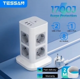 רק 21.1$/69 ש״ח למפצל שולחני חכם מבית TESSAN עם 8 שקעים, 3 יציאות USB, כבל 2 מטר והגנת מתח – פתרון מושלם לעמדת עבודה או עמדת טעינה בבית!!