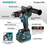 רק 69$/214 ש״ח למקדחת כוח YOFIDRA עם מנוע Brushless, מומנט מטורף של ‎700N·m ותאימות מלאה לסוללות Makita – כולל סוללה ומשלוח חינם!!