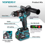 רק 69$/214 ש״ח למקדחת כוח YOFIDRA עם מנוע Brushless, מומנט מטורף של ‎700N·m ותאימות מלאה לסוללות Makita – כולל סוללה ומשלוח חינם!!