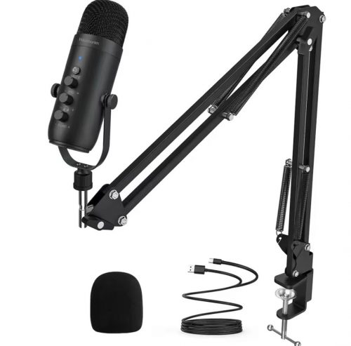 רק 13.8$/44 ש״ח למיקרופון USB עם זרוע Haomuren – כולל שליטה מובנית, ביטול רעשים, ועיצוב מקצועי להקלטות סטרימינג ופודקאסטים!!